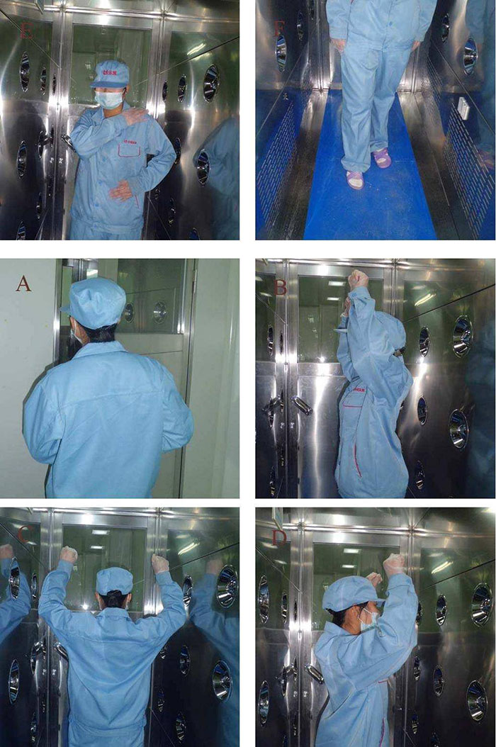 操作人員進入風淋室前,應穿戴好個人防護用品,如無菌服、帽子、口罩、手套等。 操作人員進入風淋室前,應穿戴好個人防護用品,如無菌服、帽子、口罩、手套等。